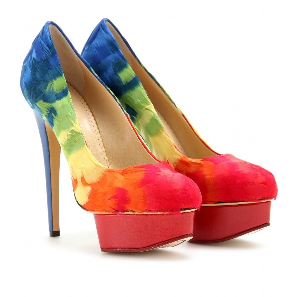 Charlotte Olympia Dolly Rainbow Feathered Pump